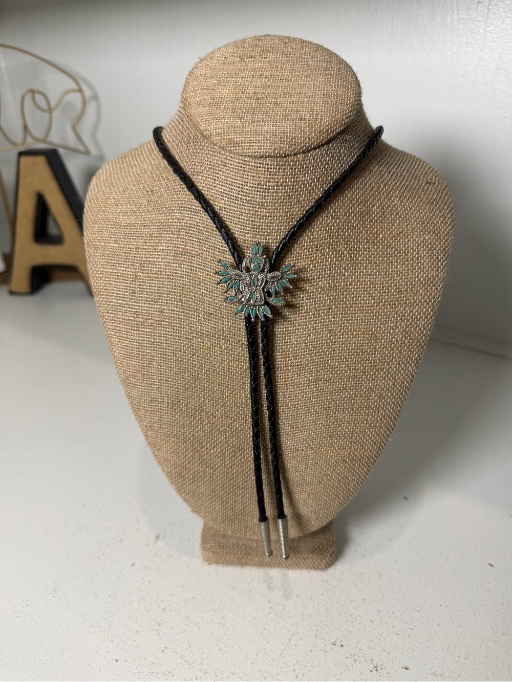 Thunderbird Bolo Tie Unisex Western Necklace Turquoise Look 18" Southwest